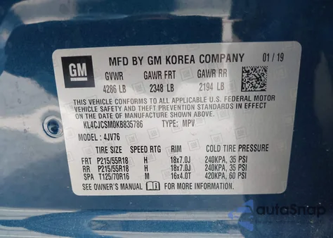 2019 Buick Encore Essence из США, поврежденный, VIN KL4CJCSM0KB835786